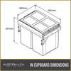 Austen & Co. 90L Pull Out Cupboard Kitchen Bin - 2 Compartments