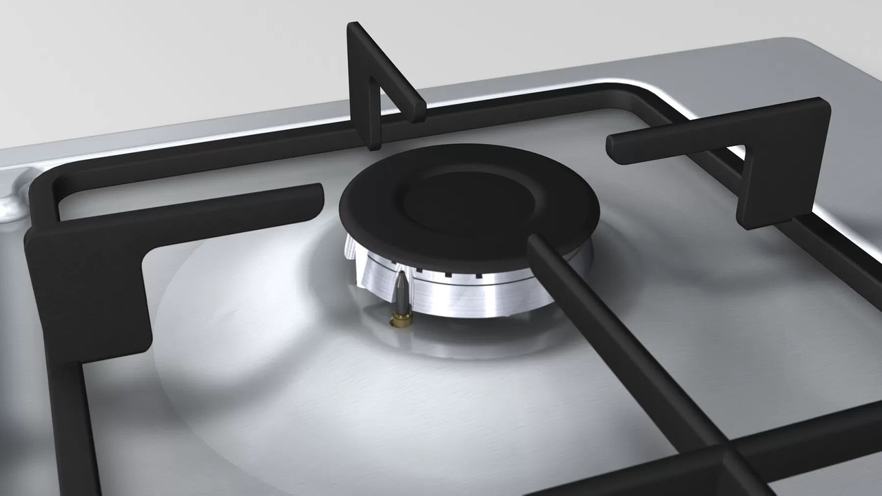 Bosch 60cm Gas Hob Cast Iron Supports Brushed Steel Cut Price Kitchens