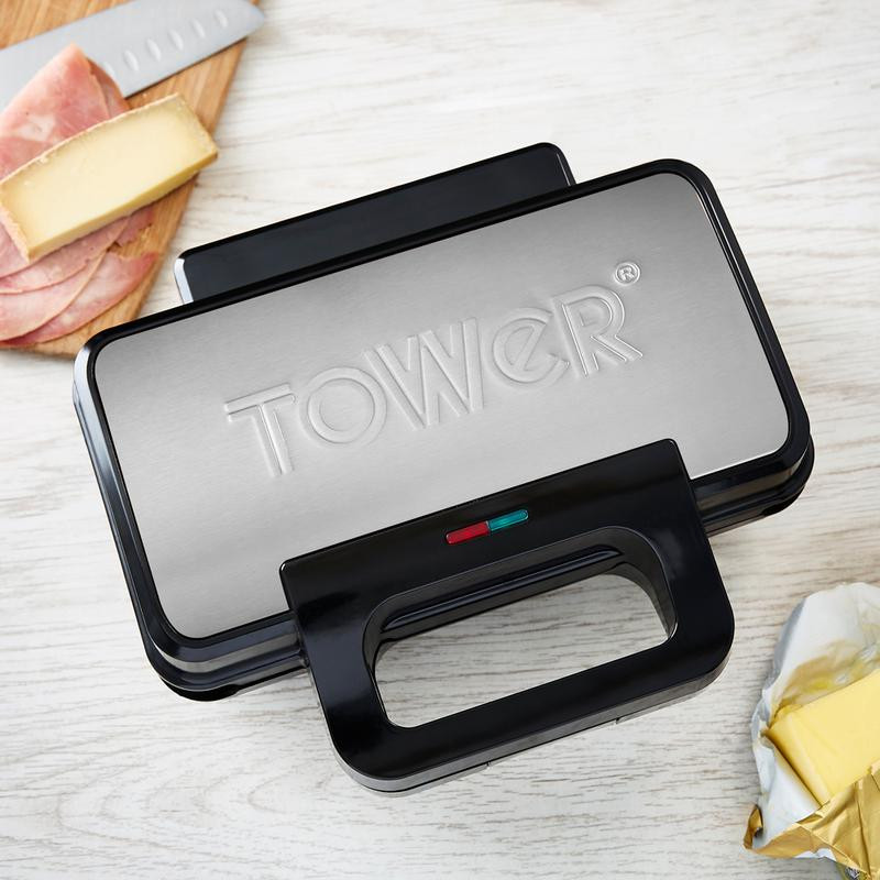 Tower 900W Deep Filled Sandwich Maker Stainless Steel Cut Price Kitchens