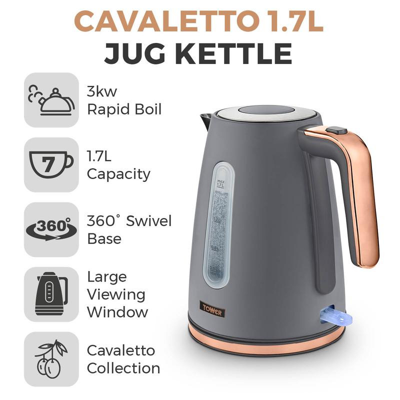 Rose Gold Tower Grey Kettle And Toaster Set Tower Kettle Grey And