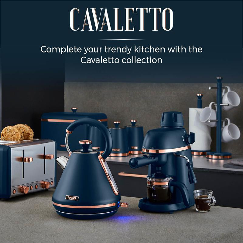 Tower Cavaletto 3KW Jug Kettle Blue with Rose Gold accents