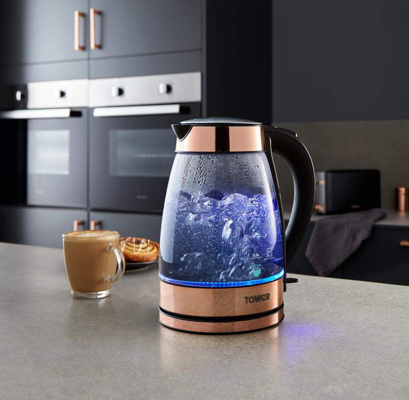 Tower Rose Gold 3KW Smoked Glass Kettle Rose Gold Cut Price