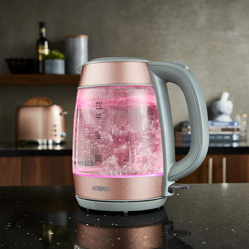 Tower Glitz 3KW Glass Kettle Blush Pink Cut Price Kitchens