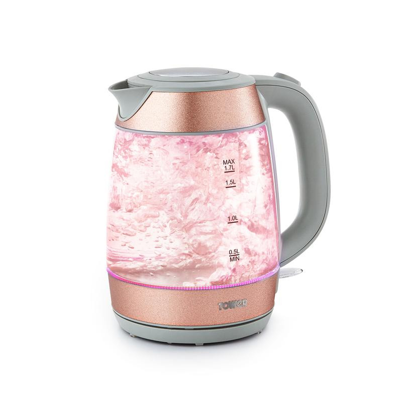 Tower Glitz 3KW Glass Kettle Blush Pink Cut Price Kitchens