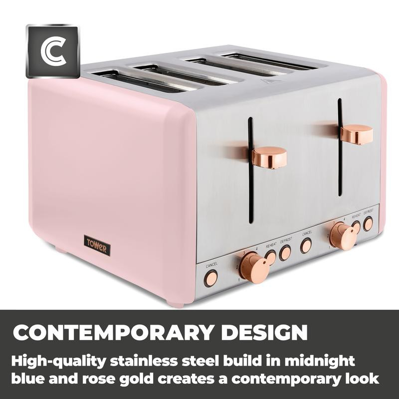 Stainless Steel Tower Blush Pink Kettle And Toaster Pink Glitz