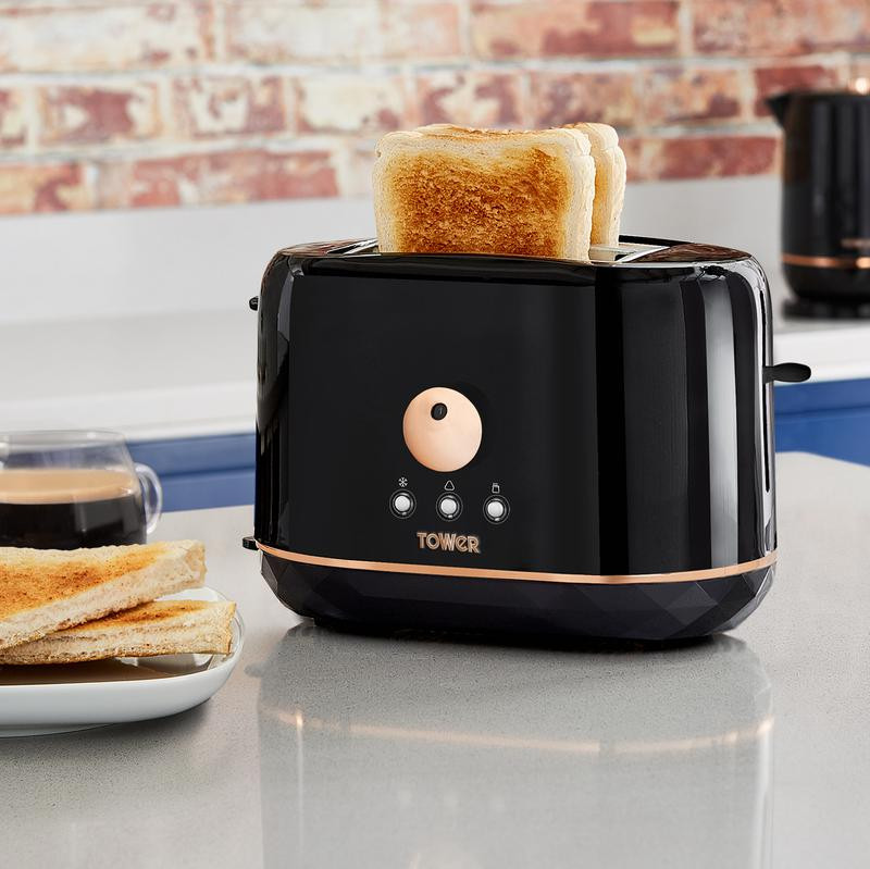 Tower Rose Gold Slice Toaster Black Cut Price Kitchens