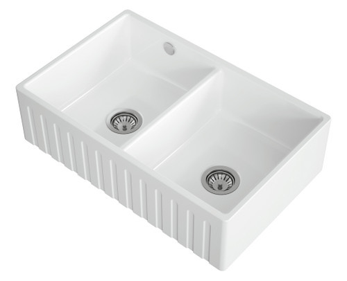 Austen & Co. Traditional Palazzo Fluted Double Bowl Belfast Ceramic Kitchen Sink