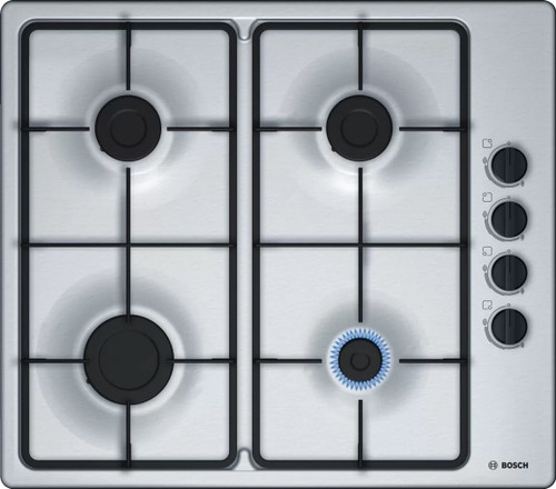 Bosch 60cm Gas Hob Cast Iron Supports Brushed Steel Bosch 60cm Gas Hob Cast Iron Supports Brushed Steel