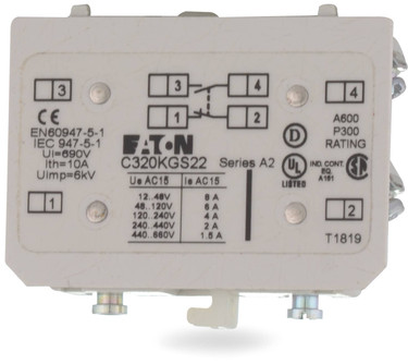 Cutler Hammer-Eaton C320KGS22 1NO/1NC Side Mt Aux. Contact