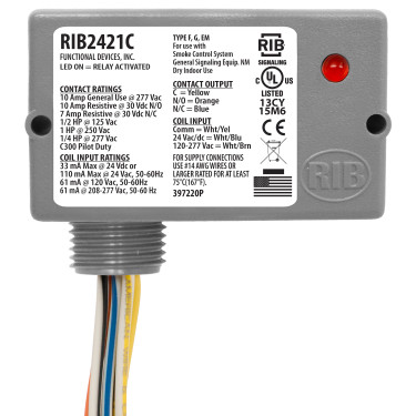 Functional Devices RIB2421C 24VAC/DC;120/277V 10A SPDT Rly
