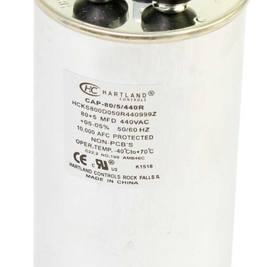 Hartland Controls CAP-80/5/440R  80/5MFD 370/440V ROUND RUN CAP