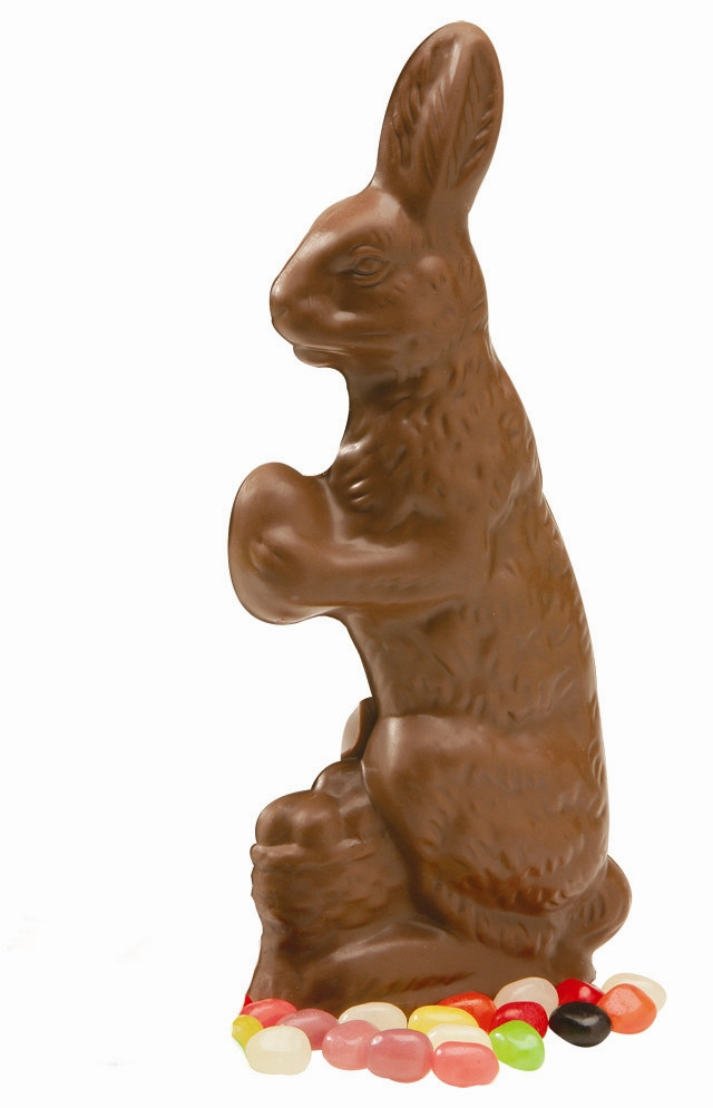 chocolate rabbit holding egg