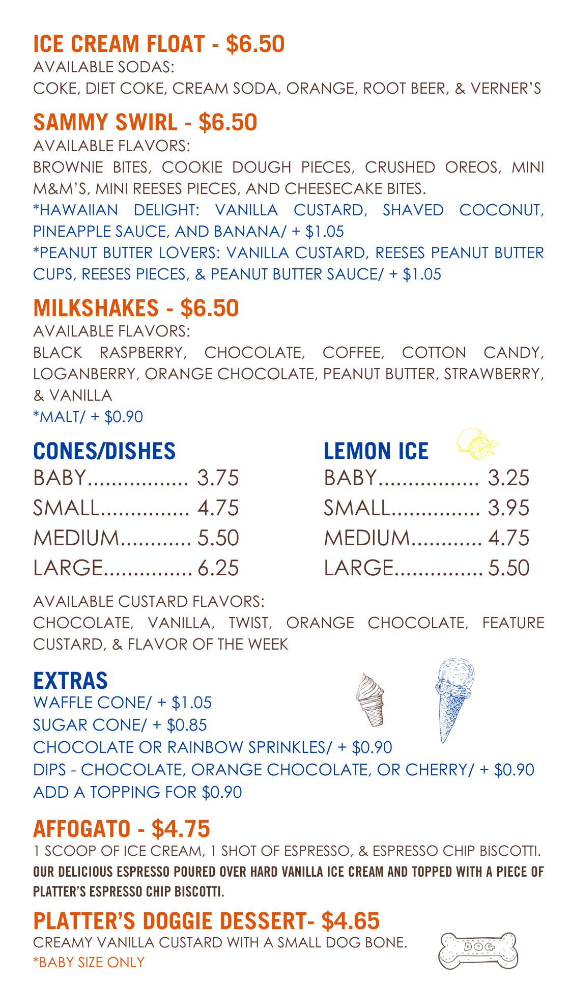 Ice Cream Shoppe Menu