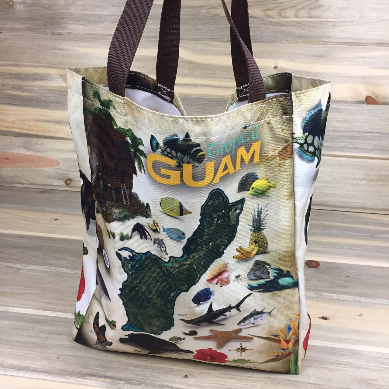 LightWeight Tropical Guam Polyester Tote Bag 15.5x12.5x5