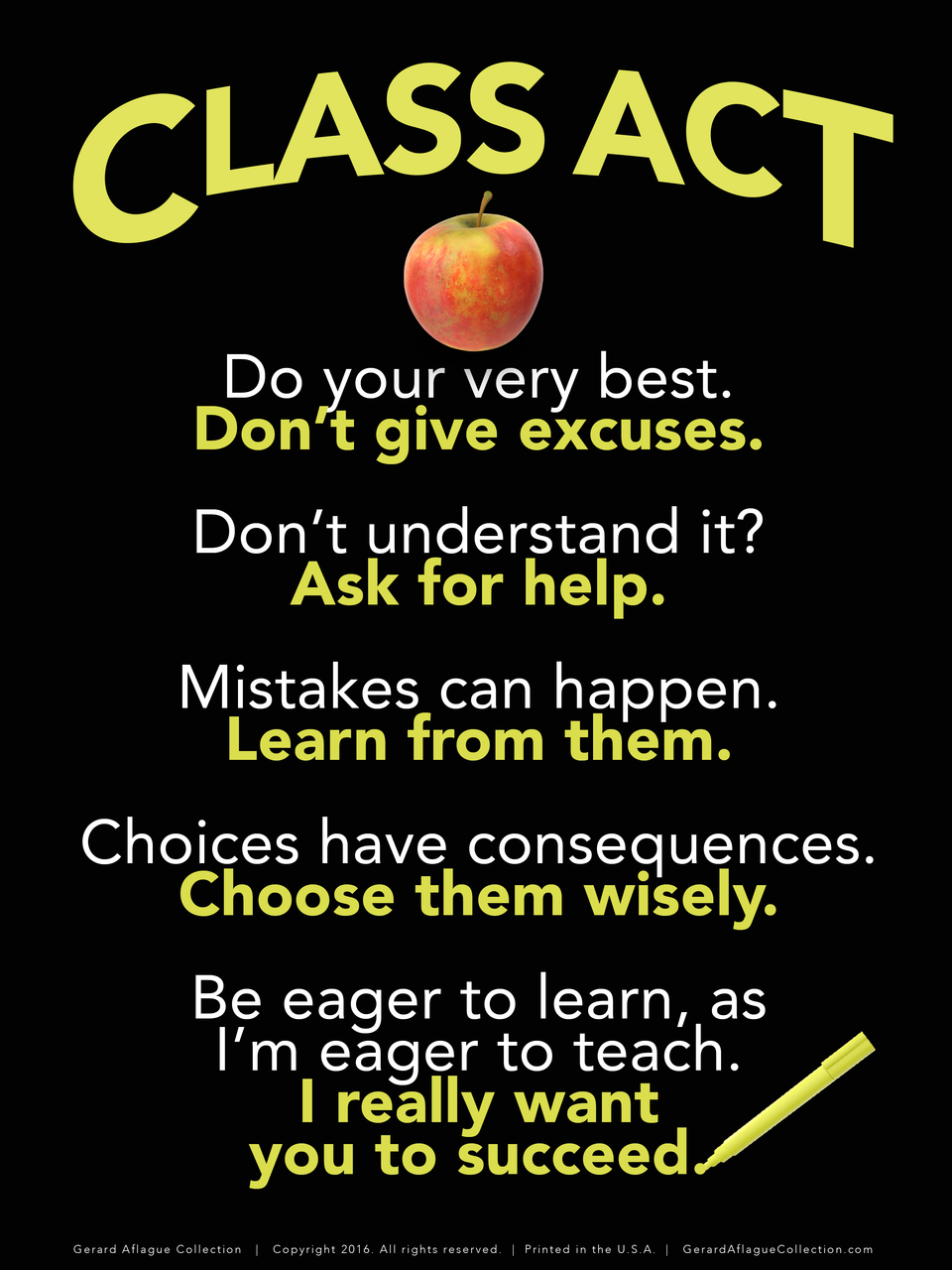 High Quality Print Class Act Rules Poster 18x24