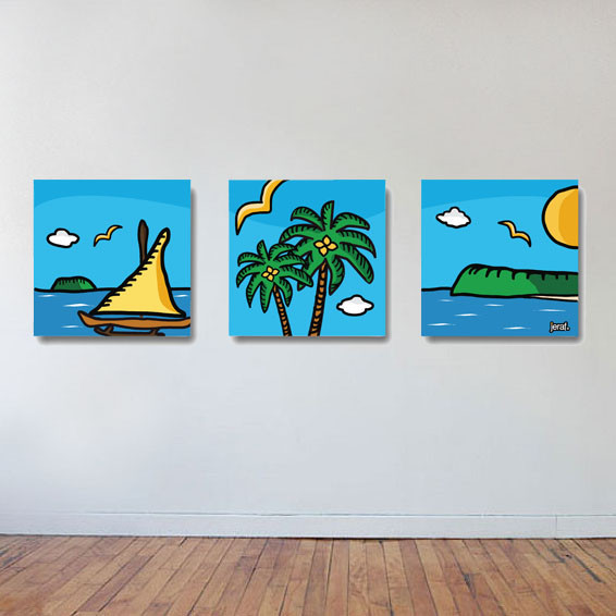 Jeraf Guam Island Scene Art Deco Plaque Set Gerard Aflague Collection