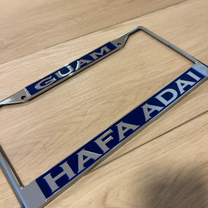 Breadfruit Leaves Ocean Blue Hafa Adai Guam Chrome License Plate Frame
