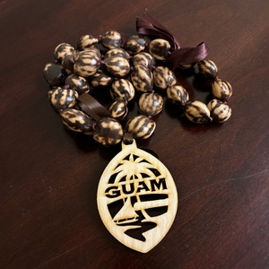 Modern Guam Seal Light Marble Kukui Nut Graduation Lei