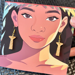 Slim Latte Stone Wood Earrings