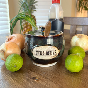 Moss Brown Artisan Fina'denne’ Serving Pot, Cover, and Wood Ladel