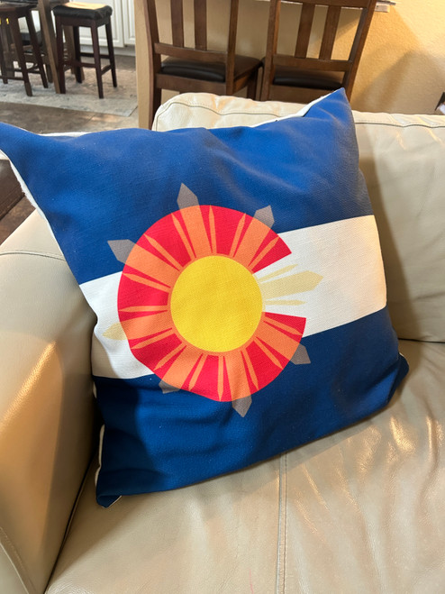 Colorado Flag w/Philippine Starburst - Textured Pillow - 24x24 inches (Plain beige burlap back)