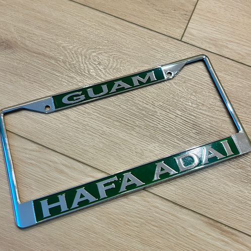 Jungle Green Hafa Adai Guam Chrome License Plate Frame