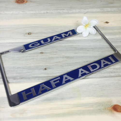 Ocean Blue Hafa Adai Guam Chrome License Plate Frame