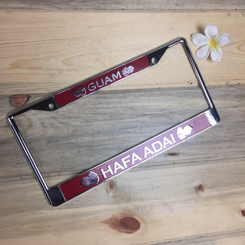 Breadfruit Leaves Red Hafa Adai Guam Chrome License Plate Frame