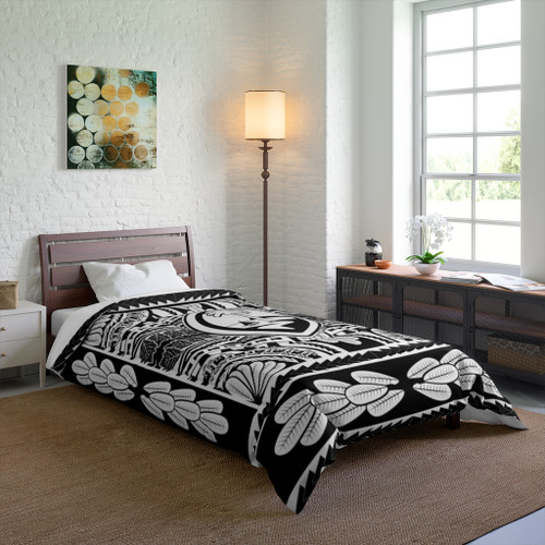 Modern Guam Seal on Tribal Patterned Comforter