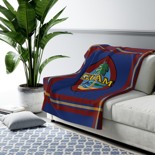 Modern Guam Seal Striped Sherpa Fleece Blanket