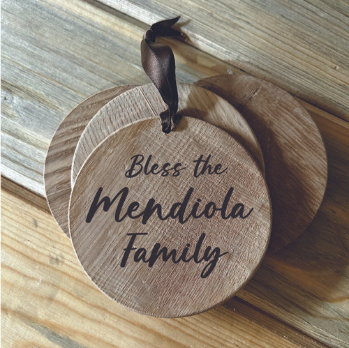 4-pc Personalized Bless the Family Name Wood Ornaments