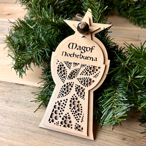 Large Magof Nochebuena Latte Stone Merry Christmas Wood Ornament Large Magof Nochebuena Latte Stone Merry Christmas Wood Ornament