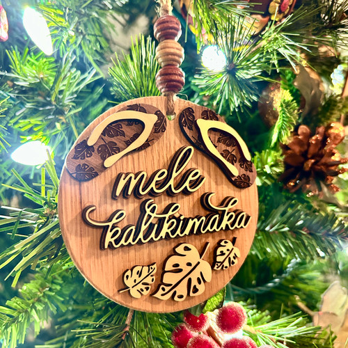 Mele Kalikimaka - Merry Christmas Hawaiian Wood Ornament