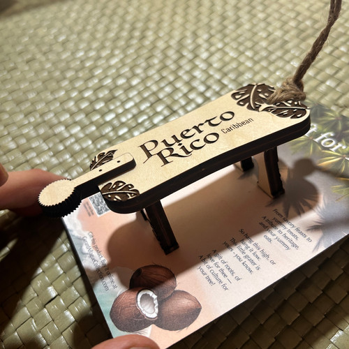 Puerto Rico Wooden Monstera Coconut Grater Christmas Ornament