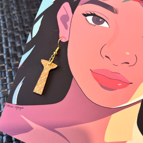 Slim Latte Stone Wood Earrings