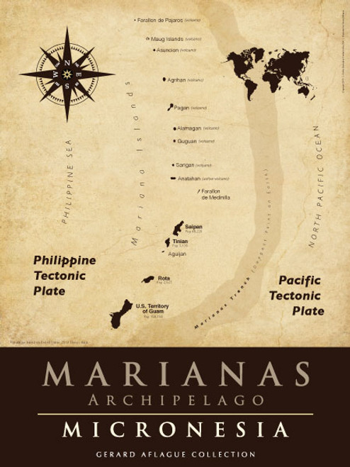 The 14 islands in the Marianas Archipelago are show in this fine-art illustration.