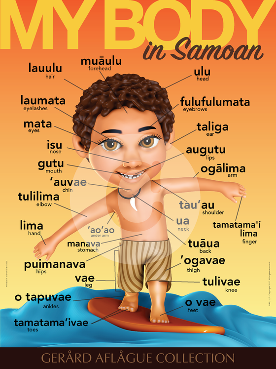 Samoan Teach Me My Body Parts Male Teacher Classroom Poster 