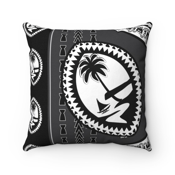 Tribal Guam Seal Black and White Polyester Square Pillow