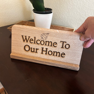 Reversible Welcome to Our Home Wood Sign with Base in Chamoru and English