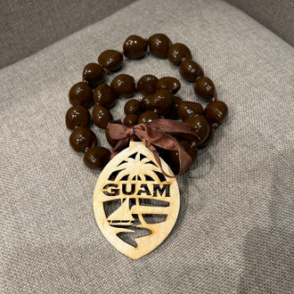 Modern Guam Seal Dark Brown Kukui Nut Graduation Lei