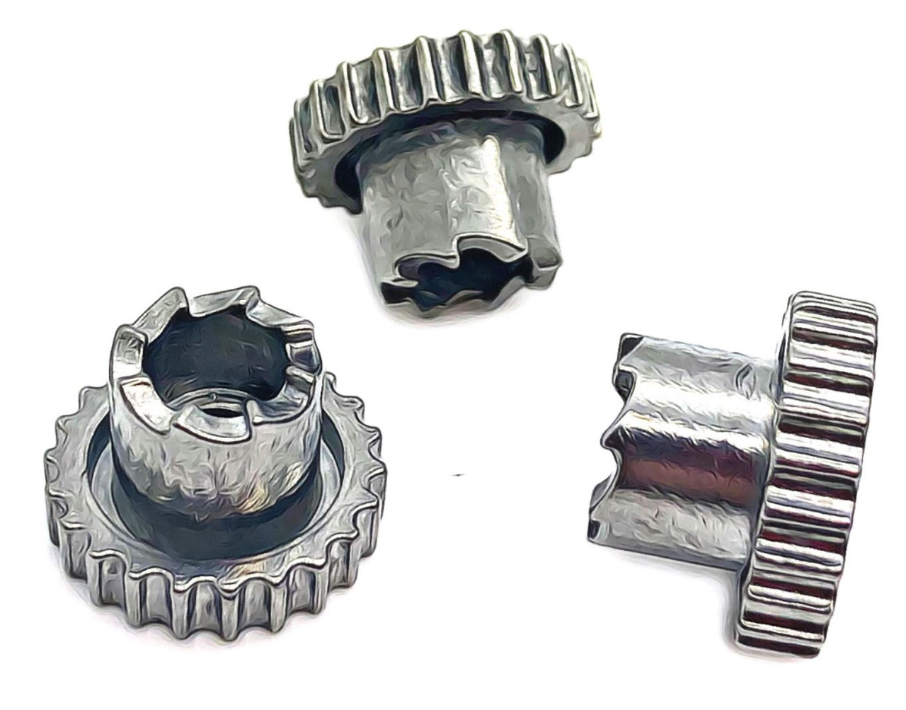 Features our unique SERRATED edges to help lock the nuts tightly threaded.
A serrated face nut is a lock nut with ridges on the face of the nut that bite into the surface it is tightened against. The serrations are angled such that they keep the nut from rotating in the direction that would loosen the nut