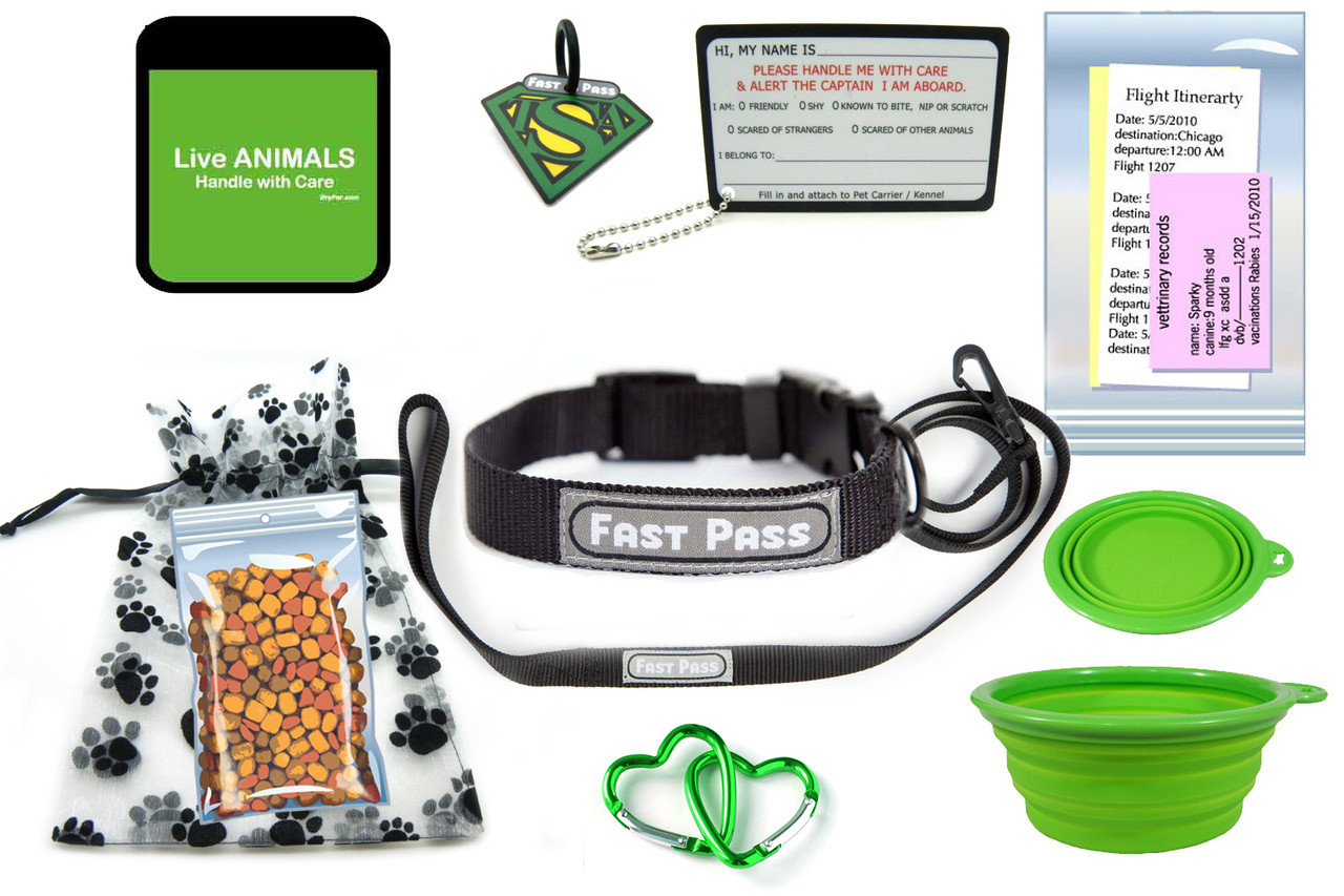 In Cabin Pet travel Kit with Collar Leash-Green