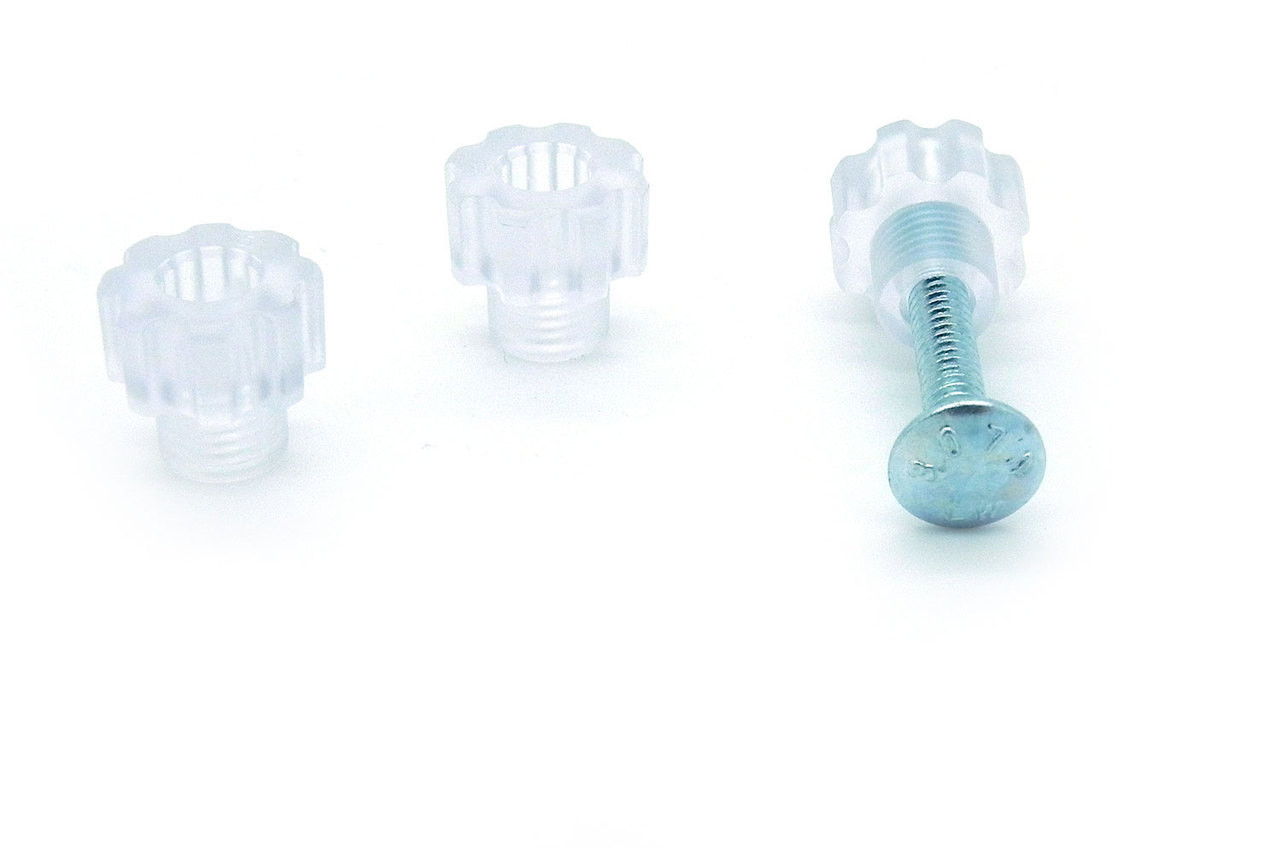 Transparent Plastic nuts allow Airline Personnel to easily inspect Required Metal BOLTS are Installed 