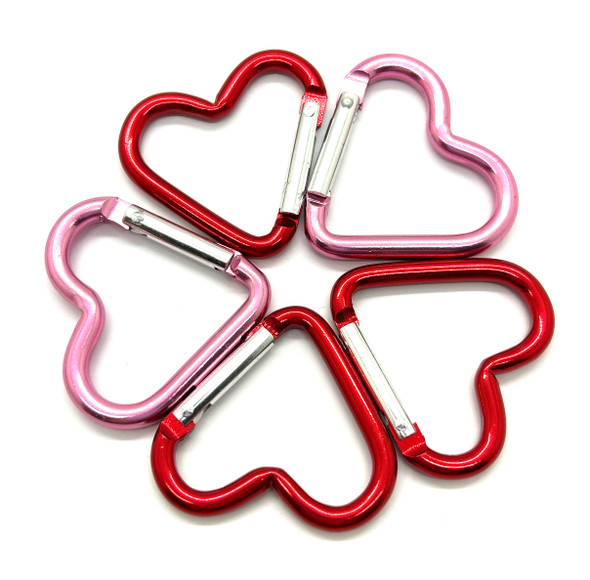 RED and PINK heart shaped Aluminum Carabiner Clips handy for pet travel