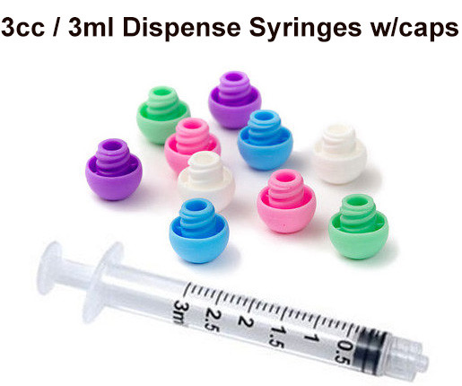 3cc/3ml dispensing syringes with colorful end caps