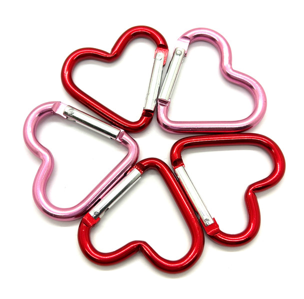 RED and PINK heart shaped Aluminum Carabiner Clips handy for pet travel