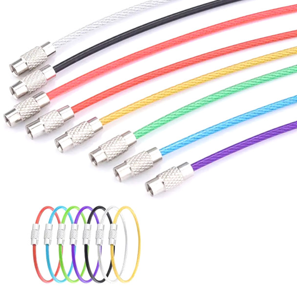 Wire cable loops for securing document pouches, name tags, kennel tags or paperwork to airline kennel