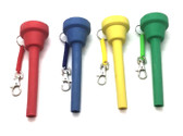 Colorful flexible funnels for dispensing water to travel pets kennel without the need to open the door.