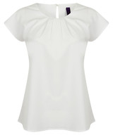Women's pleat front short sleeve blouse HB597