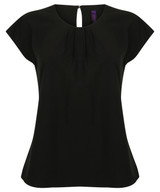 Women's pleat front short sleeve blouse HB597